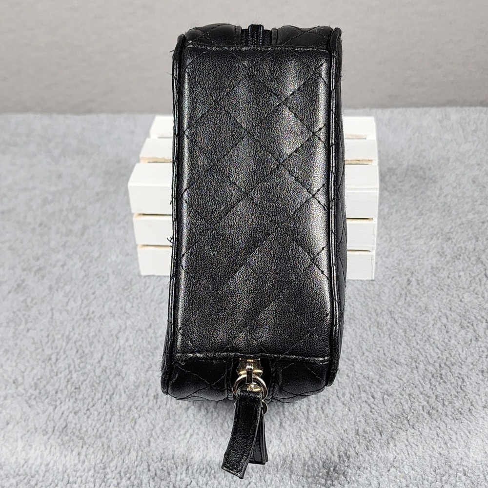 Trish McEvoy Makeup Planner Black Quilted‎ Faux Leather Makeup Case Zippered